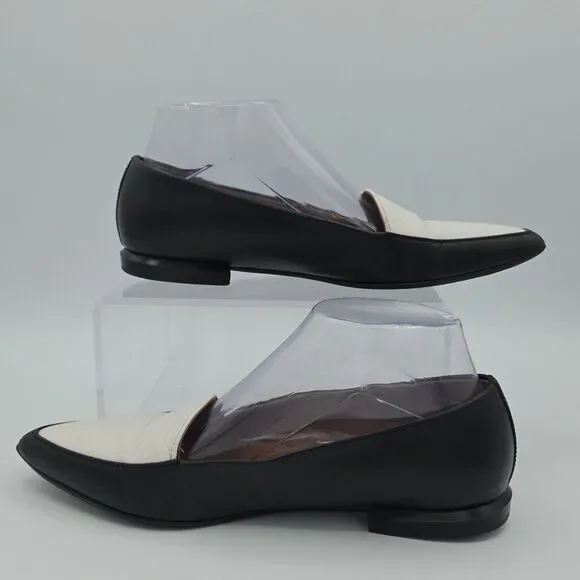 Everlane Women's Modern Point Flat Italian Leather Black and White Size 8 - Picture 2 of 8